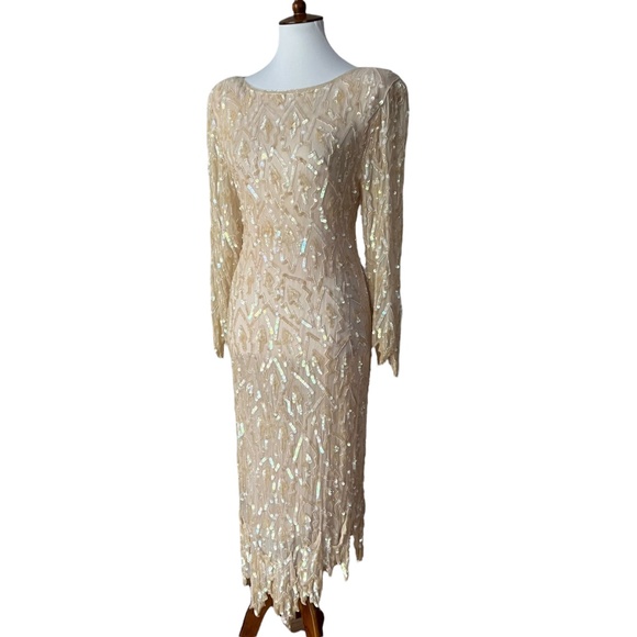 Vintage Cocktail Dress Large Silk Formal Homecoming Sequin Dress 80s does 20s - Picture 1 of 17